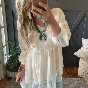 New Boho Embroidered Tassel Lace Long Sleeve Folk Blouse